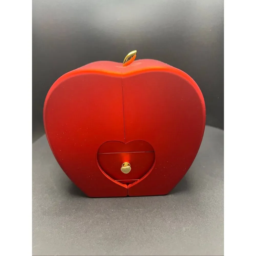 Red Apple Faux Rose Large Gift Box Gold Tone Cubic Zirconia Love Knot Necklace